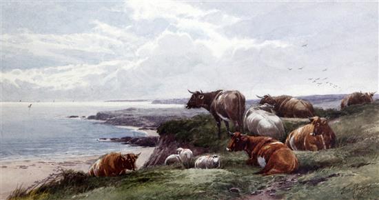 Tom Rowden (1842-1926) The coast near Exmouth, Devon, 7 x 13.5in.